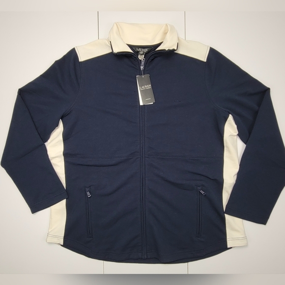 Lauren Ralph Lauren Women's Size 2X Full Zip  Jacket 2 Pockets Blue/Cream NEW - Picture 1 of 9